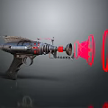 Futuristic Sci Fi Weapon Gun With Metallic Design Red Laser Beam Chain And Glowing Rings