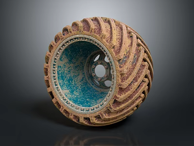 Vintage Heavy Duty Tire With Deep Tread And Blue Rim Design 3d model