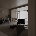 Minimalist Warm Beige Open Living And Dining Room Interior With Cozy Furniture And Natural Light