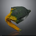 Vibrant Decorative Gourd Featuring Green Yellow Orange Tones And Curved Stem