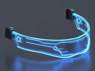 Futuristic Decorative Ornament Set With Neon Blue Glow And Curved Design Elements 3d model