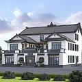 Traditional Chinese Style Detached Villa Exterior With Black Roof And White Walls