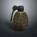 Olive Green Hand Grenade With Metal Fuse And Textured Explosive Body