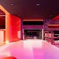 Modern Restaurant Interior With Red Decor Open Space Seating And Lighting Design