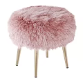 Soft Pink Fuzzy Stool With Stylish Gold Metal Legs For Modern Interior Decor