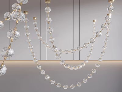 Modern Multi Layered Crystal Chandelier With Gold Hanging Chains And Decorative Beads 3d model