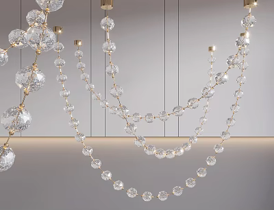 Modern Multi Layered Crystal Chandelier With Gold Hanging Chains And Decorative Beads 3d model