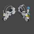Futuristic Silver Motorcycle With Transparent Windshield And Blue Haired Woman Standing Beside