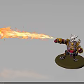 Creature Character In Armor With Helmet Shooting Flame And Shield On Base 3d model