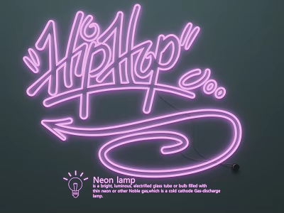Neon Lamp Combination With Hip Hop Text Bold Pink Neon Tube On Dark Green Background For Decor 3d model