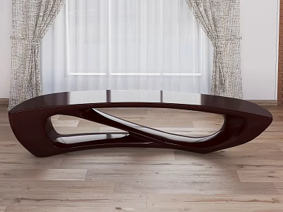 Elegant Modern Coffee Table With Curved Design Glass Top And Window Curtains 3d model