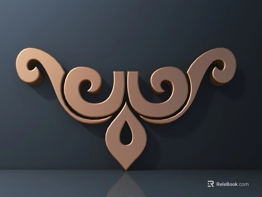 Copper Decorative Carving With Scroll Patterns And Teardrop Shape On Dark Wall 3d model 
