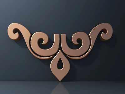 Copper Decorative Carving With Scroll Patterns And Teardrop Shape On Dark Wall 3d model