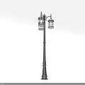 Classic Black Outdoor Street Light With Two Lanterns And Decorative Pole