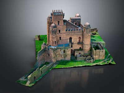 Cartoon Castle Scene With Towers Domes Stone Walls And Green Grass 3d model