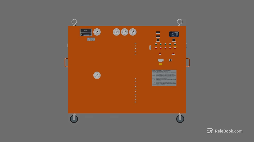 Functional Orange Agricultural Equipment with Wheels Gauges and Control Panel 3d model 
