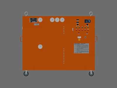 Functional Orange Agricultural Equipment with Wheels Gauges and Control Panel 3d model