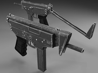 Modern Submachine Guns Black Tactical Weapons With Detachable Magazines Folding Stocks And Metallic Barrels 3d model