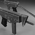 Modern Submachine Guns Black Tactical Weapons With Detachable Magazines Folding Stocks And Metallic Barrels