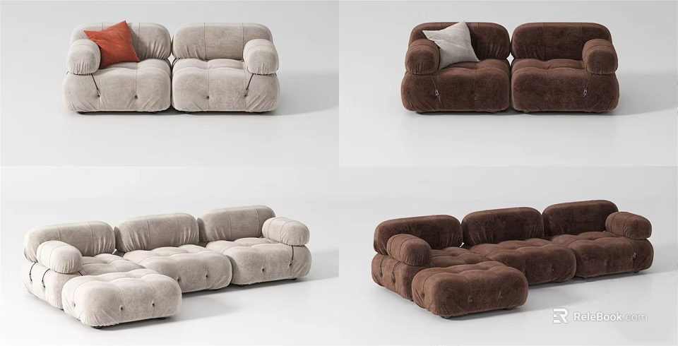 Modular Sofa Set In Light Grey And Dark Brown Fabric With Decorative Cushions 3d model