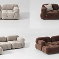 Modular Sofa Set In Light Grey And Dark Brown Fabric With Decorative Cushions 3d model