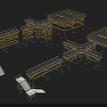 3D Model Industrial Stairs with Metal Frames Yellow Railings and Platform Structures 3d model