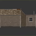 Rustic Wooden Cottage With Tile Roof Chimney And Small Window Exterior