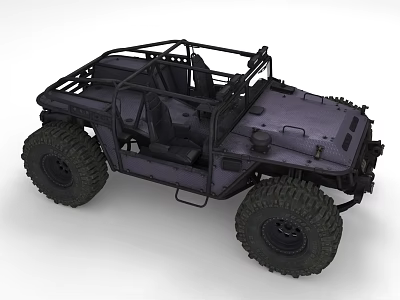Rugged Off Road Vehicle with Open Roof Frame Large Tires and Black Seats 3d model
