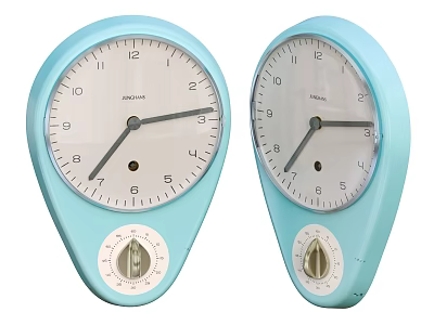 Two Blue Clocks With White Dial Numeric Display Retro Design And Adjustable Knob Base 3d model