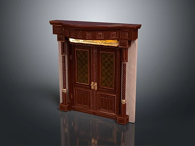 Classical Brown Double Door Furniture With Decorative Frame Columns And Glass Panes 3d model