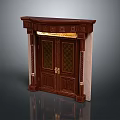 Classical Brown Double Door Furniture With Decorative Frame Columns And Glass Panes