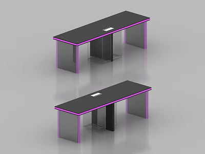 Modern Office Tables With Black Top Purple Frame And Transparent Legs Design 3d model