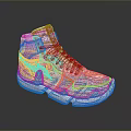 Gray High Top Sneakers With Blue Neon Accents On Sole And Reflective Design