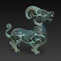 Ancient Style Mythical Beast Landscape Sculpture With Spiral Patterns And Green Patina