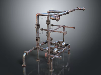 Industrial Metal Pipeline System With Valves Support Frames And Mechanical Connections 3d model