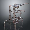 Industrial Metal Pipeline System With Valves Support Frames And Mechanical Connections