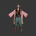 Woman In Traditional Outfit With Pink Red Sleeves Floral Patterns Waist Decoration Green Pants Barefoot