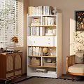 Cozy Study Room Interior With White Bookshelf Wooden Cabinet Decorative Painting And Green Plants