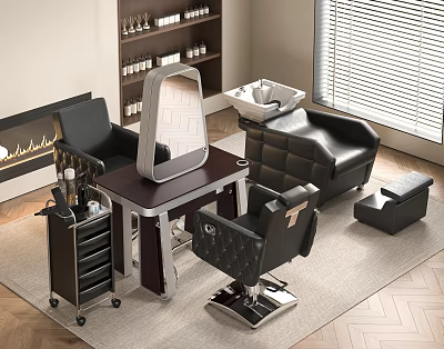 High Quality Commercial Salon Equipment with Barber Chairs Mirror Stations and Shampoo Bowls 3d model