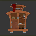 Orange Decorative Miniature Building Model With Red Cloth And Interior Items