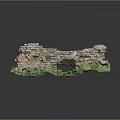 Ancient Brick Building Ruin With Archway Structure And Green Plants At Base