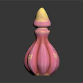 Elegant Pink Perfume Bottle With Gold Decorative Accents And Curved Design Details