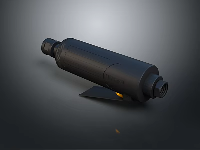 Black Cylindrical Tactical Weapon With Metallic Surface Base Support And Muzzle Accent 3d model