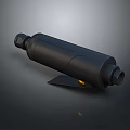 Black Cylindrical Tactical Weapon With Metallic Surface Base Support And Muzzle Accent