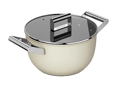 Kitchen Cookware Stainless Steel Cooking Pot With Transparent Lid Two Handles And Light Colored Body 3d model