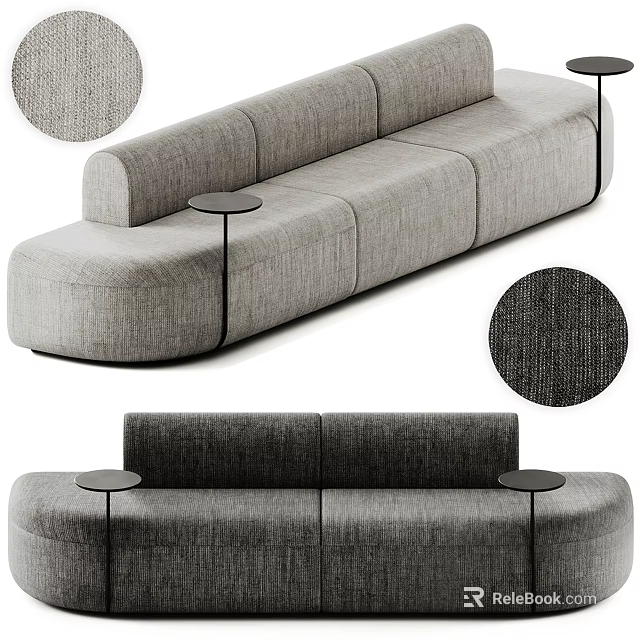 Modern Gray Sectional Sofa with Fabric Upholstery and Small Side Tables Design 3d model 