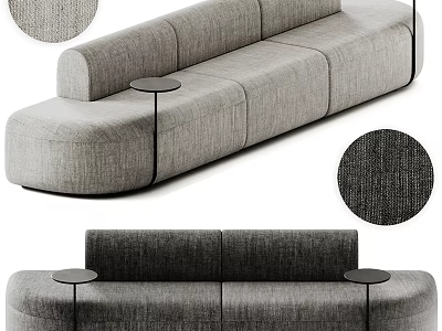 Modern Gray Sectional Sofa with Fabric Upholstery and Small Side Tables Design 3d model