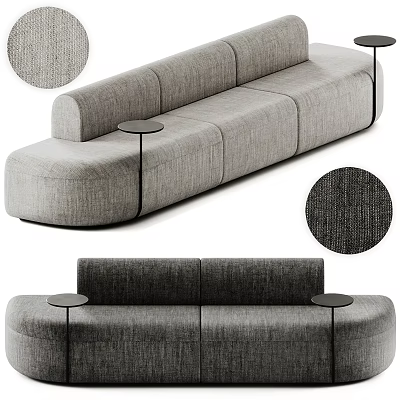 Modern Gray Sectional Sofa with Fabric Upholstery and Small Side Tables Design 3d model