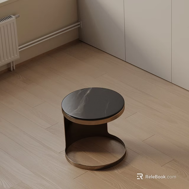 Round Side Table With Black Marble Top And Modern Metal Frame For Living Room Interior 3d model 