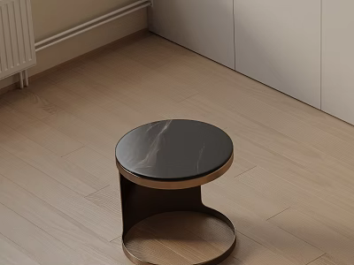 Round Side Table With Black Marble Top And Modern Metal Frame For Living Room Interior 3d model